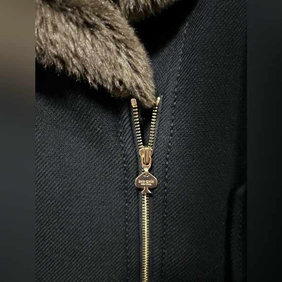 Kate Spade Trina Brown Faux Fur Black Bomber Jacket Gold Classic OldMoney - Picture 4 of 10